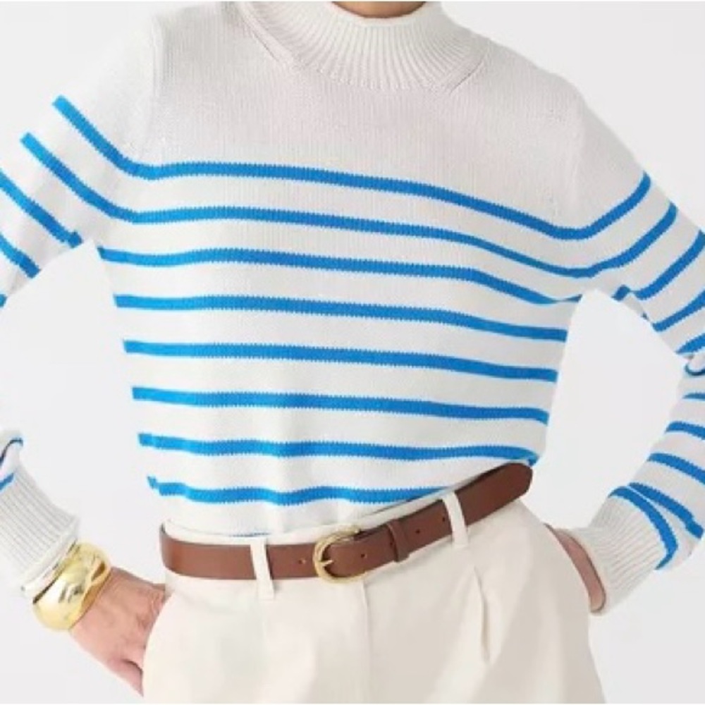 J Crew New Heritage “Rollneck” Sweater White Blue Stripe Size L - Picture 2 of 11
